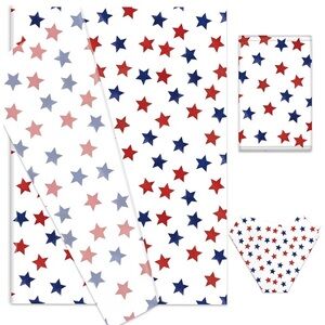 10 Pack 14x20 Tissue Paper Patriotic Red Stars & Blue Stars on White Background